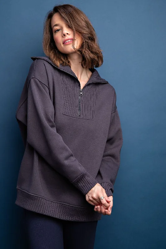Charcoal High-Neck Fleece Pullover Confident Women's Power