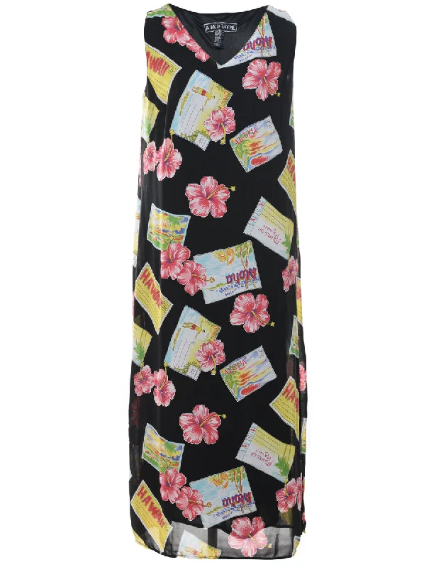 Hawaiian Print Shift Dress - M Cozy Women's Sherpa - lined