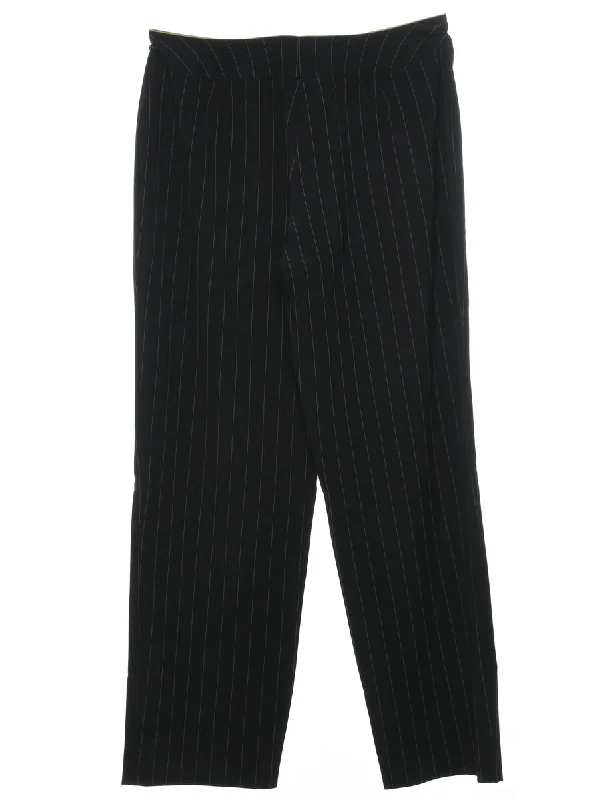 Black Striped Classic Trousers - W32 L31 Hip Women's Retro