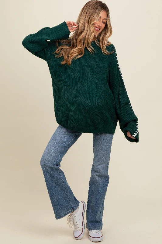Forest Green Contrast Stitch Maternity Sweater Classic Women's Tweed