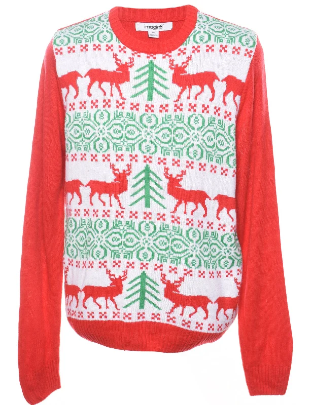 Multi-colour Reindeer Christmas Jumper - L Cashmere