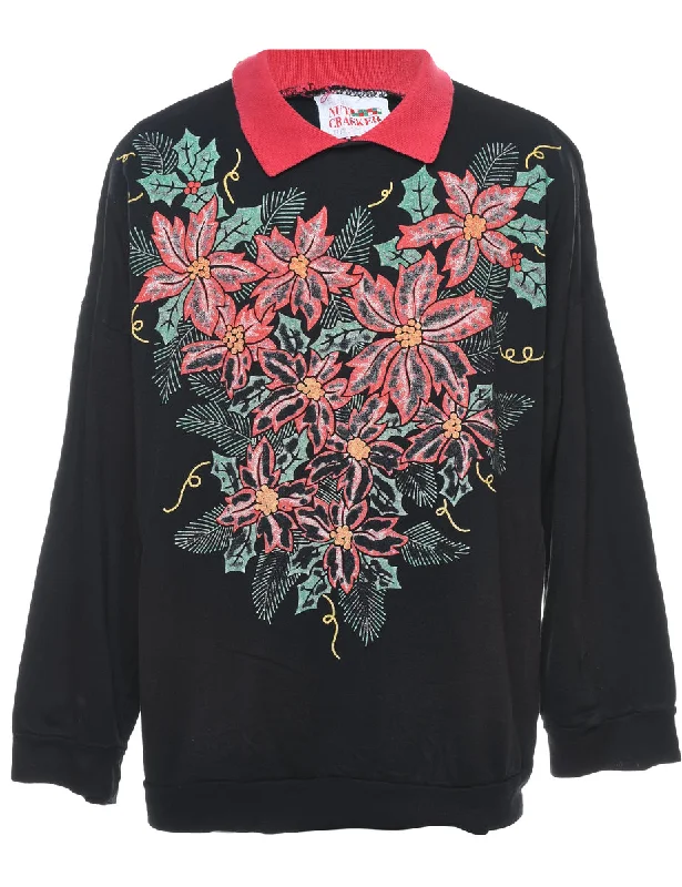 Floral Christmas Sweatshirt - L Athletic Women's High - 