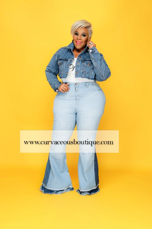 Light Duo Tone Flare Jeans Hip Women's Urban