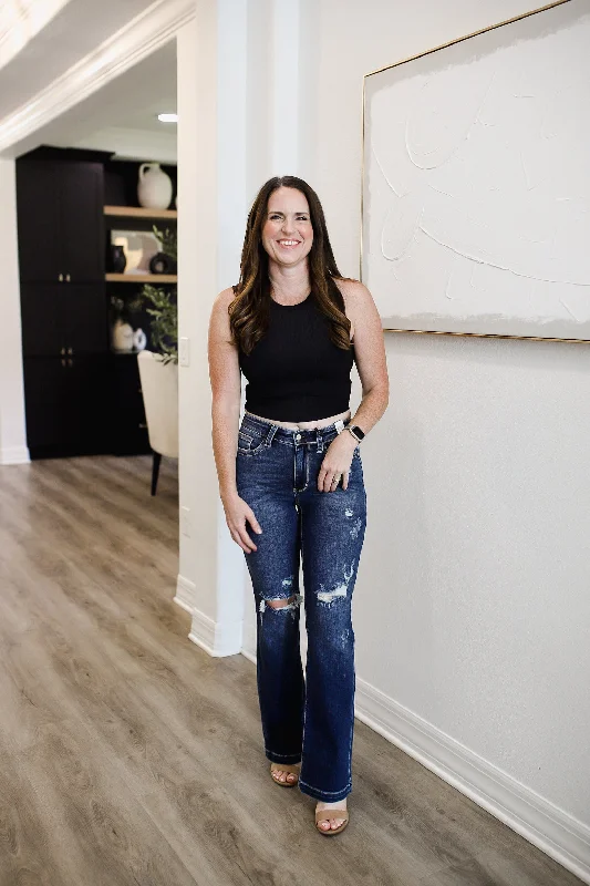 Judy Blue Full Size Mid Rise Hand Sand & Destroy Bootcut Jeans Cashmere