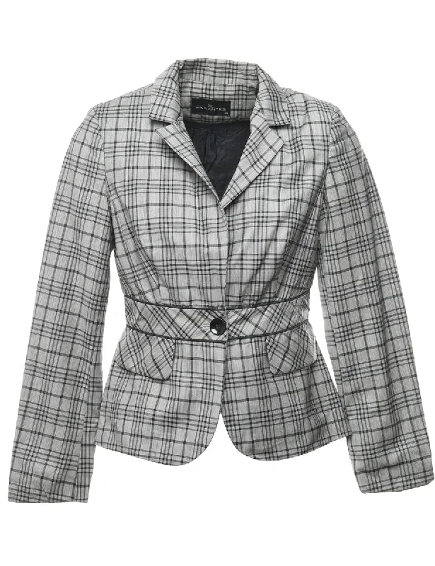 Checked Grey Blazer - S Stylish Women's Tropical 