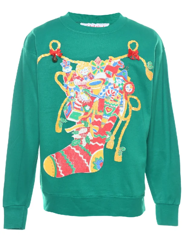 Green Christmas Sweatshirt - M Dapper Women's 1920S
