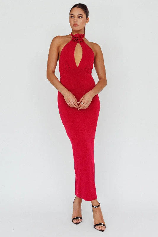 Simha Rose Halterneck Midi Dress Red Rugged Women's Outdoor 