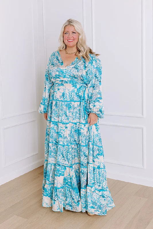 Chateau Chic Tiered Maxi Dress in Sky Blue Curves Compression