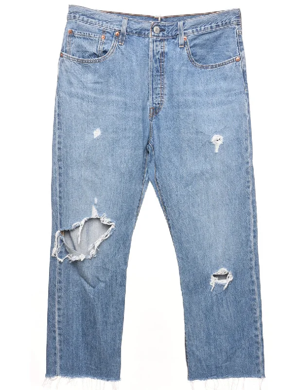 Distressed Light Wash Ripped Levi's Jeans - W33 L26 Polished Women's Silk