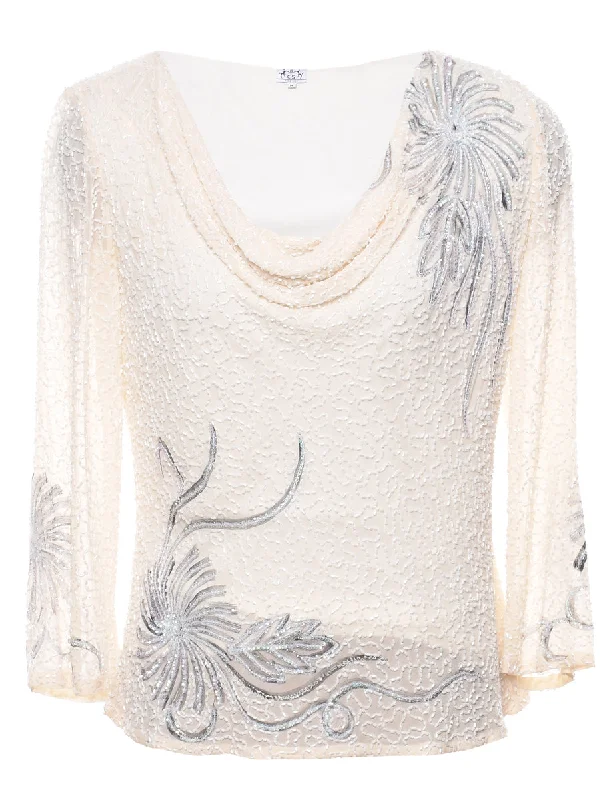 Silk Beaded Party Top - M Stylish Women's Neon