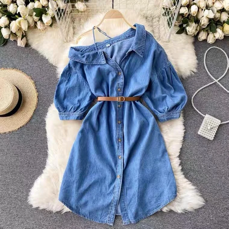 Mathews Denim Dress with Belt Earthy Women's 