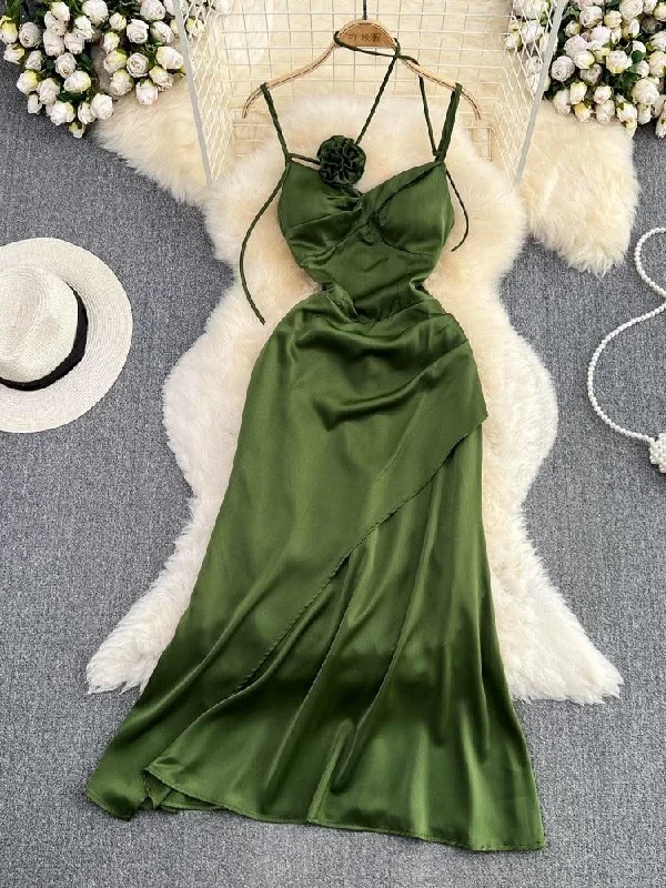 Olive Rosette Midi Dress Dynamic Women's High - energy