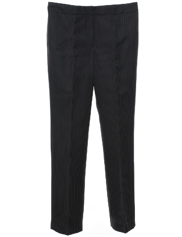 Black Classic Pinstriped Trousers - W32 L30 Earthy Women's Hemp - based