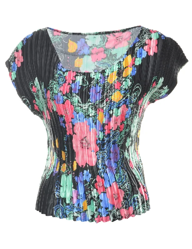 Smocked Floral Top - S Sophisticated Women's Tailored