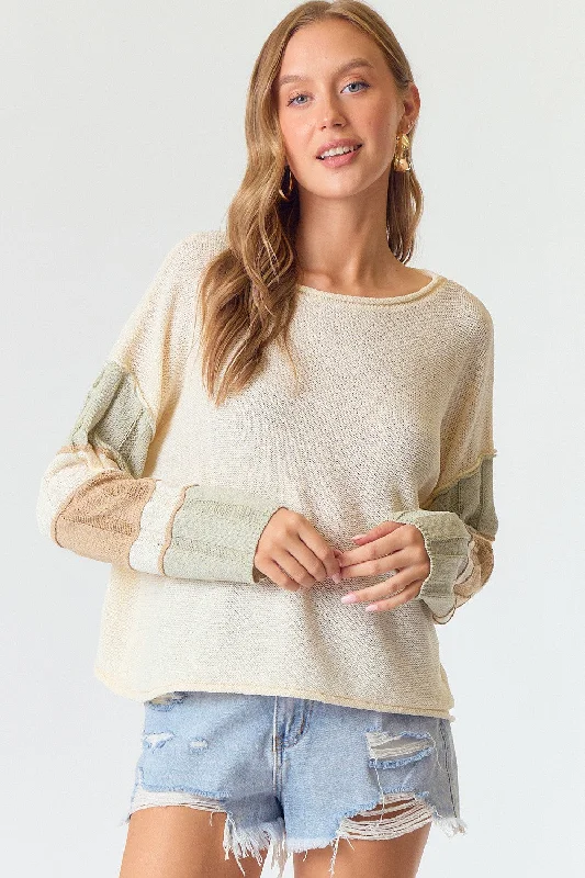 Cream Multi Stripe Sleeve Sweater Top Australian Beach
