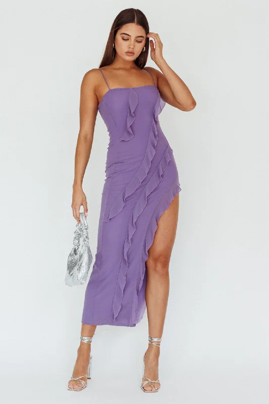 Catriona Split Ruffle Midi Dress Mauve Contemporary 