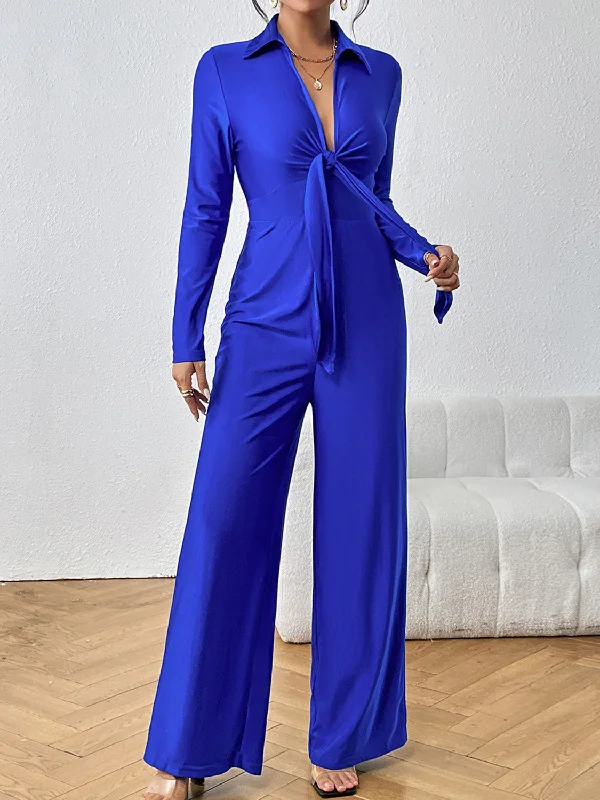 Tied Long Sleeve Wide Leg Jumpsuit Casual Women's Loose - fitting