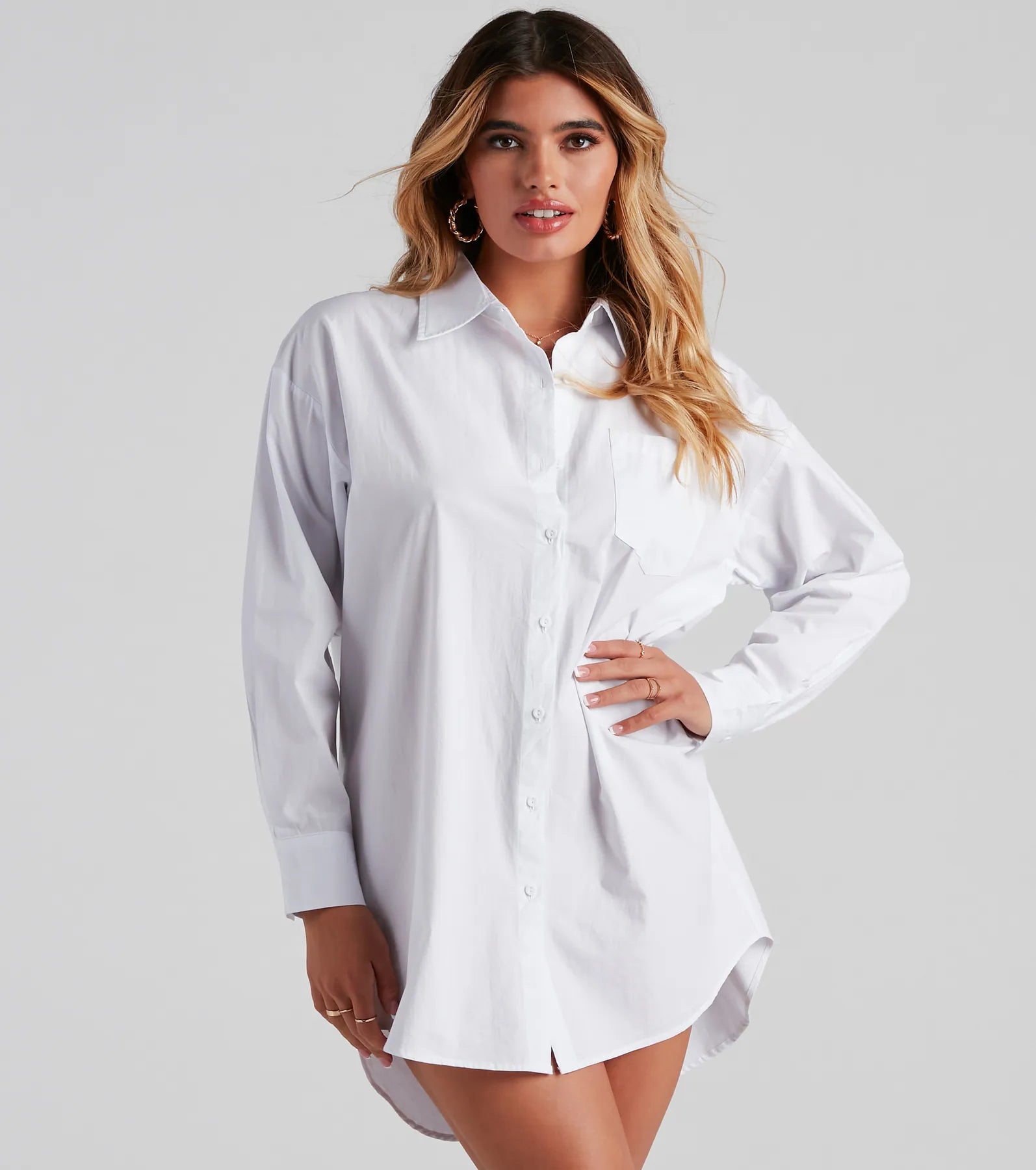 Laid Back Cutie Button-Down Poplin Top Classic Women's Pin - striped
