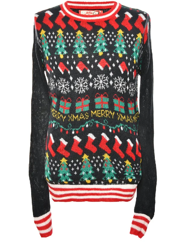 Multi-Colour Patterned Christmas Jumper - M Refined Women's Hand - crafted