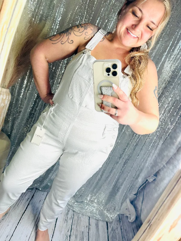 Judy Blue - White Jean Overalls Dapper Women's Bow - adorned