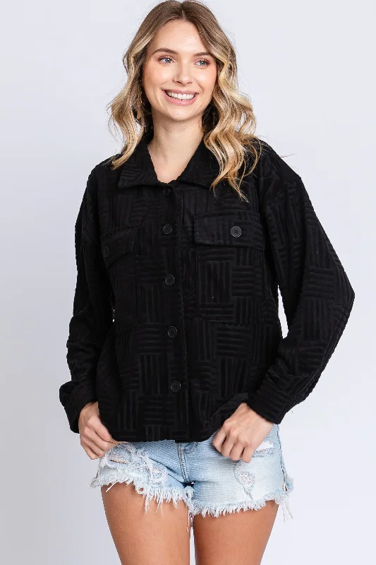 Black Velvet Textured Shirt Jacket Business