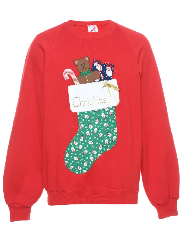 Teddy Bear Print Christmas Sweatshirt - M Earthy Women's Hemp - based