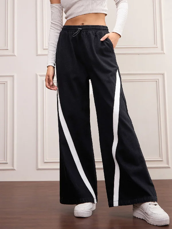 Women Black Denim Contrast Tape Detail Jeans Adventure