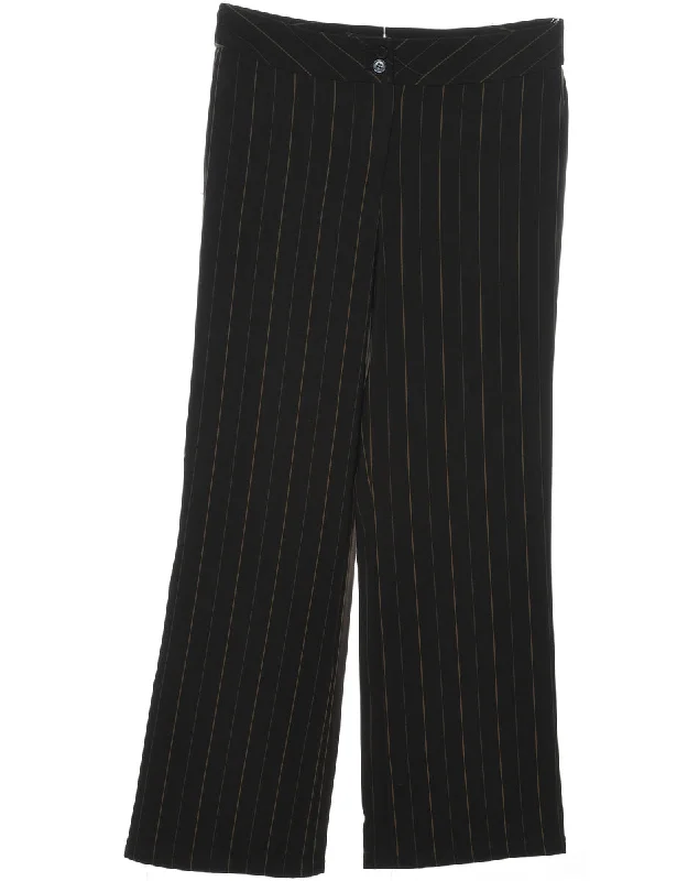 Pinstripes Dark Brown Trousers - W30 L28 Dapper Women's 1920S