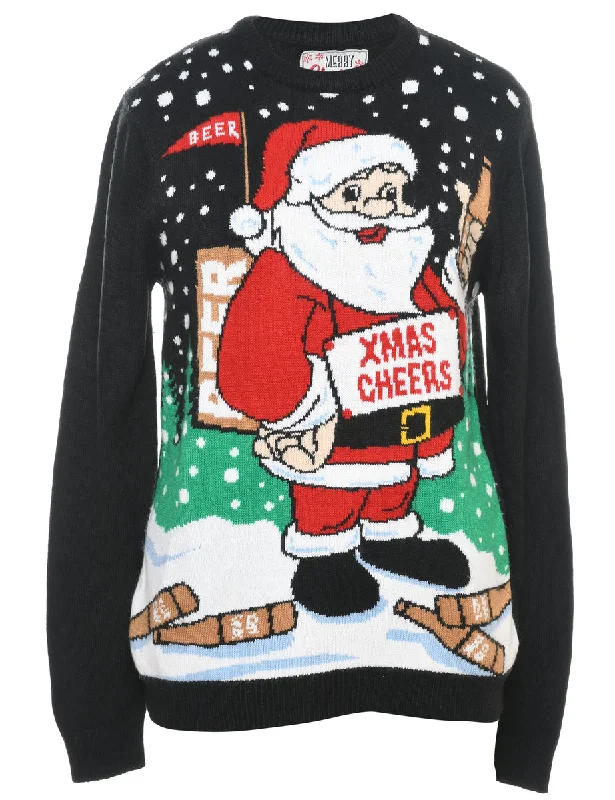 Santa Claus Christmas Jumper - M Unique Women's Upcycled