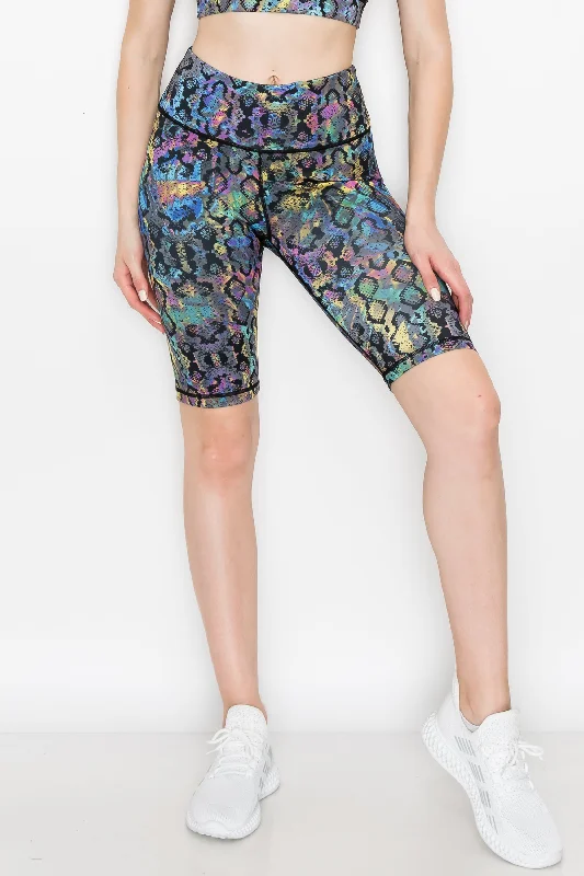 Iridescent Snake Print Workout Biker Shorts Feminine Women's Soft 