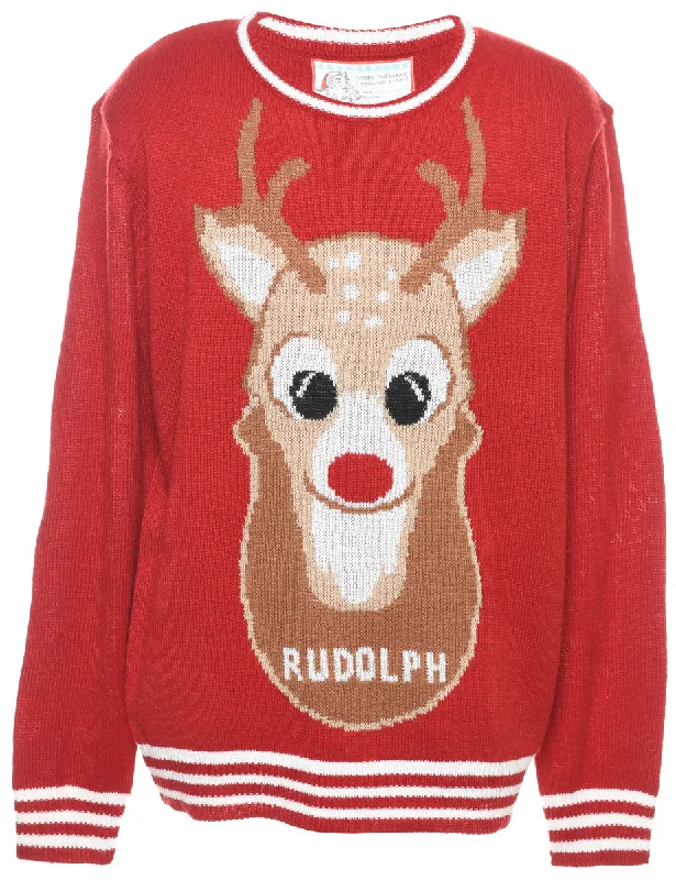 Rudolph Christmas Jumper - XL Monochromatic Office Style