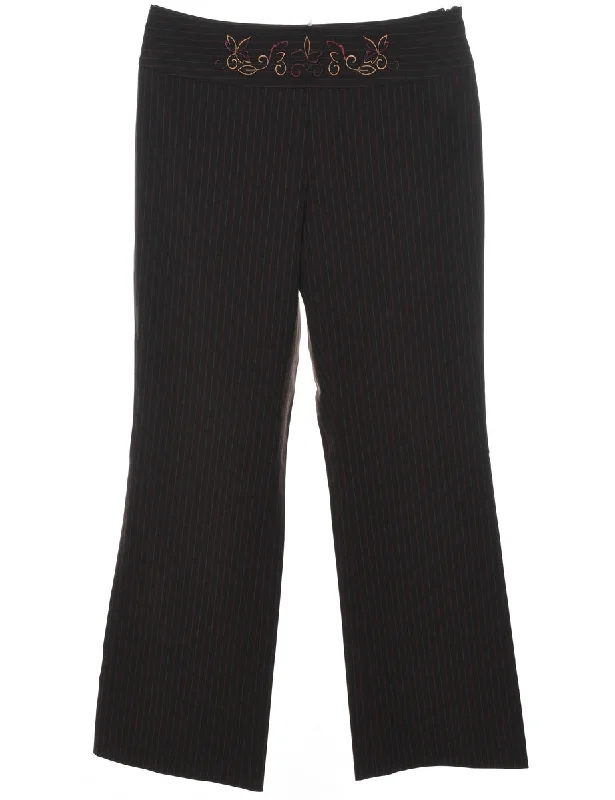 Dark Brown Striped Trousers - W34 L33 British Gentlewoman Style