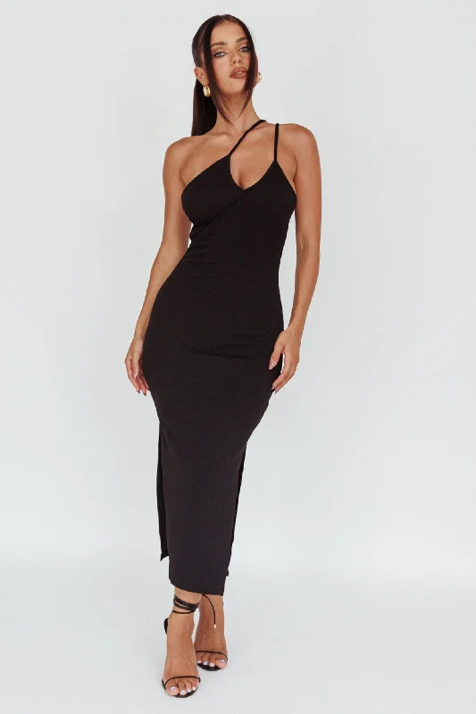 Planets Align Double Strap Midi Dress Black Modern Women's 