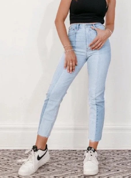 Two Tone High Waisted Jeans - The Sunflower - Comfort Stretch Youthful Women's Anime - inspired