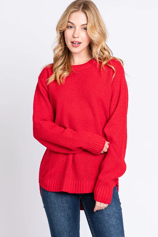 Red Knit Pullover Sweater Confident Women's High - fashion