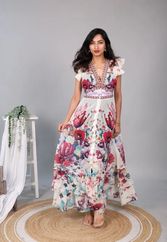 Rena Vintage Statement Maxi Dress Monochromatic All - in - one