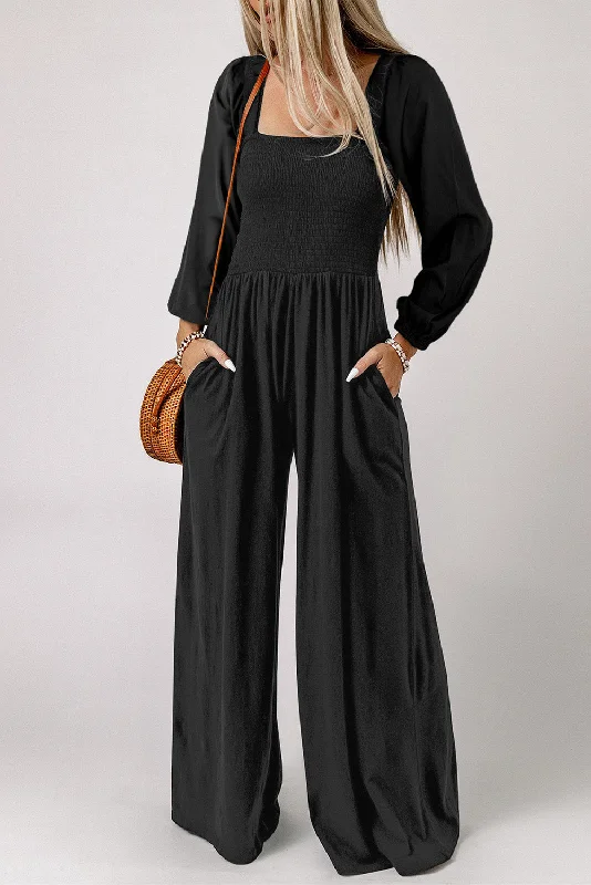 Square Neck Raglan Sleeve Jumpsuit with Pocket Sophisticated Women's Tailored