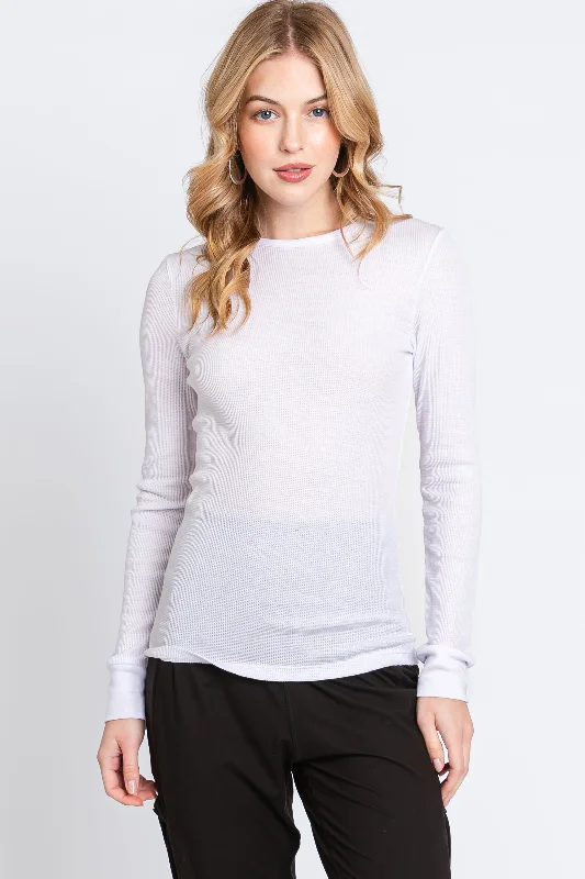 Ivory Knit Long Sleeve Round Hem Top Traditional Women's Wool