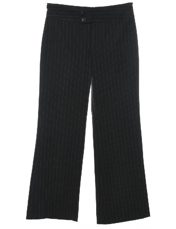 Pinstriped Black Y2K Trousers - W30 L31 Traditional Women's Wool