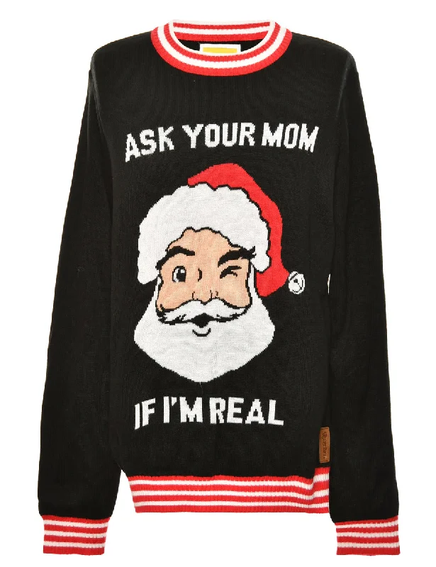 Santa Claus Black & Red Christmas Jumper - L Sporty Women's Tennis