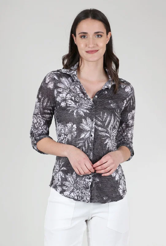 Roll-Up Sleeve Crinkle Shirt, Onyx Print Country