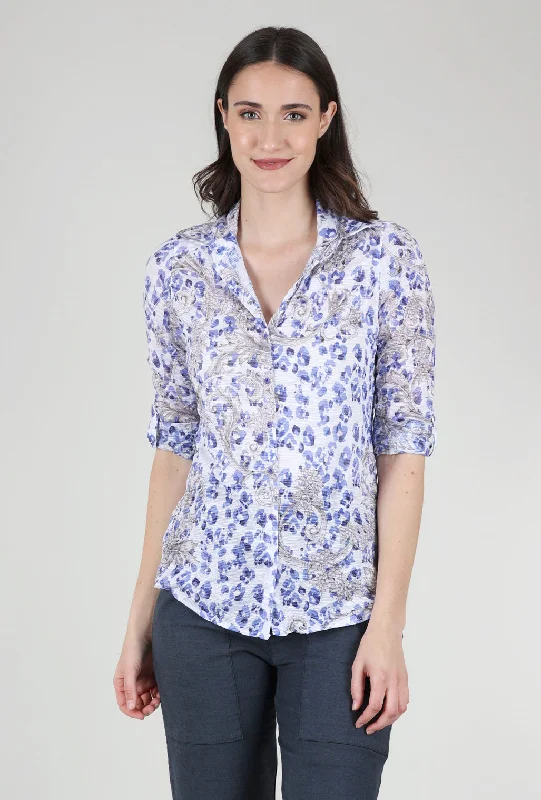 Roll-Up Sleeve Crinkle Shirt, Ice Print Luxurious Women's High -  end