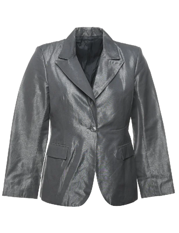 Dark Grey Shiny Blazer - M Traditional Women's 