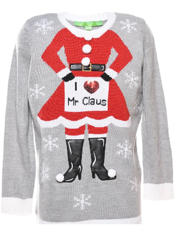 Grey Christmas Jumper - M Feminine Women's Soft 