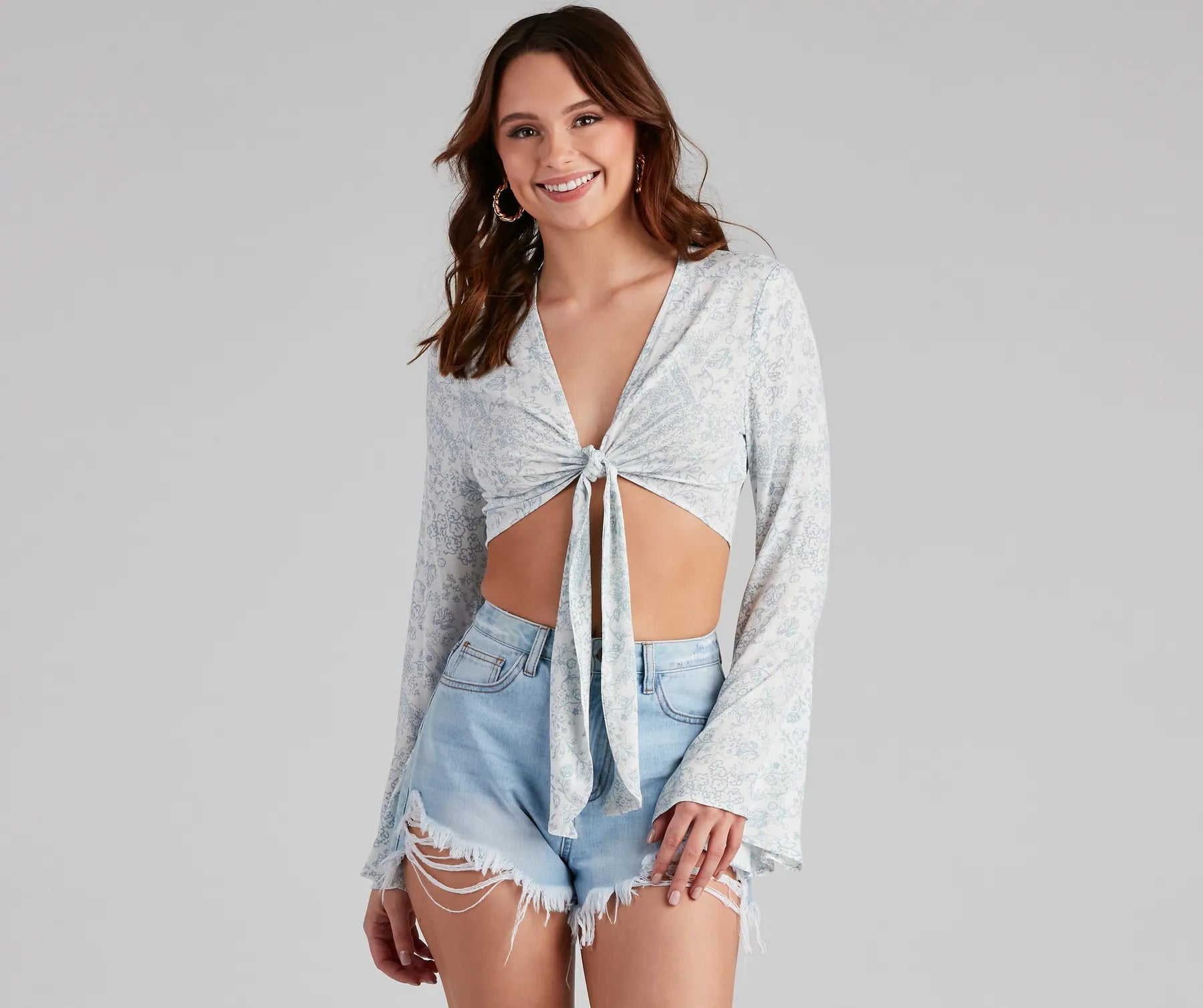 Seaside Chic Cropped Tie-Front Top Casual Women's Japanese 
