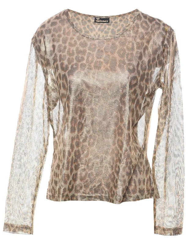 Sheer Effect Leopard Evening Top - L Relaxed Women's Beachy