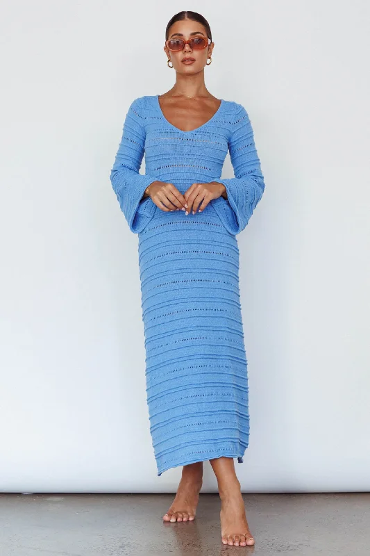 Meredith Long Sleeve Cut-Out Maxi Dress Blue Laid - back Women's Style