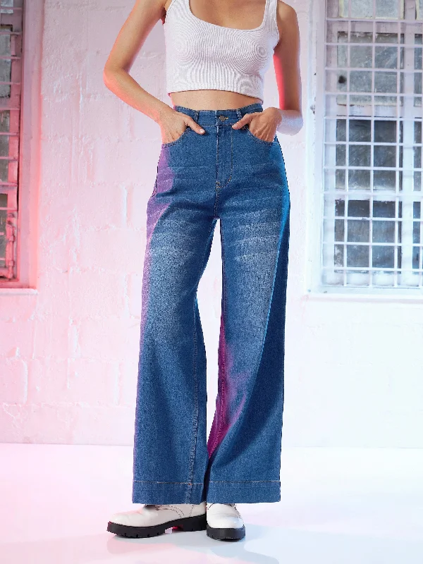 Women Blue Wide Leg Jeans Traditional Women's 