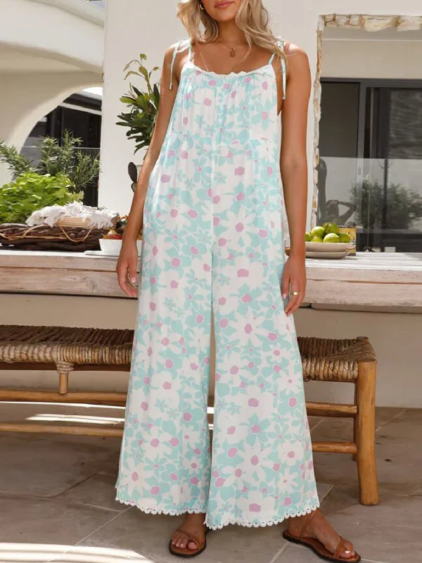 Printed Wide Leg Jumpsuit with Pockets Classic Women's Tweed