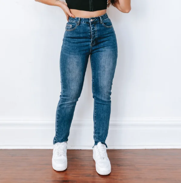 Medium Wash,  High Waisted Jeans - With Stretch - The Lily Classic Women's Pin - striped
